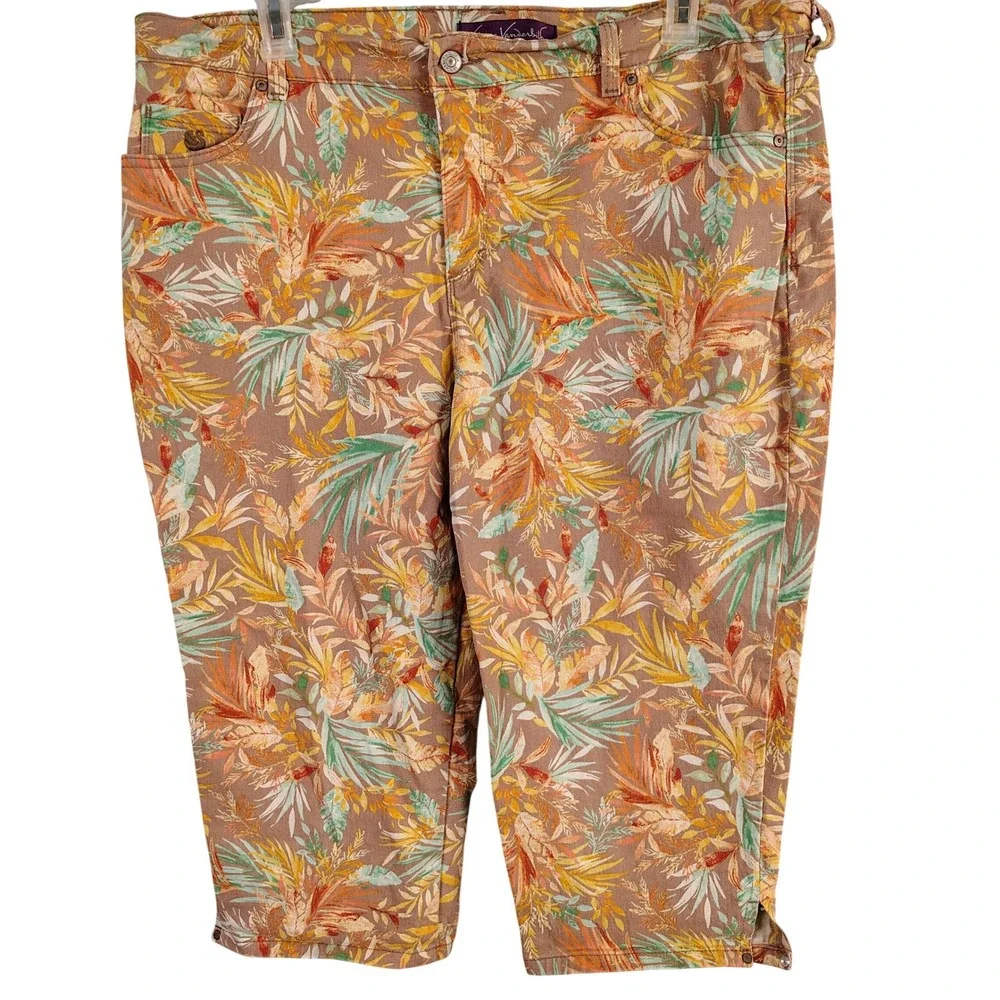 Gloria Vanderbilt Womens SZ 18W Amanda Capri Pants Multicolor Tropical Floral